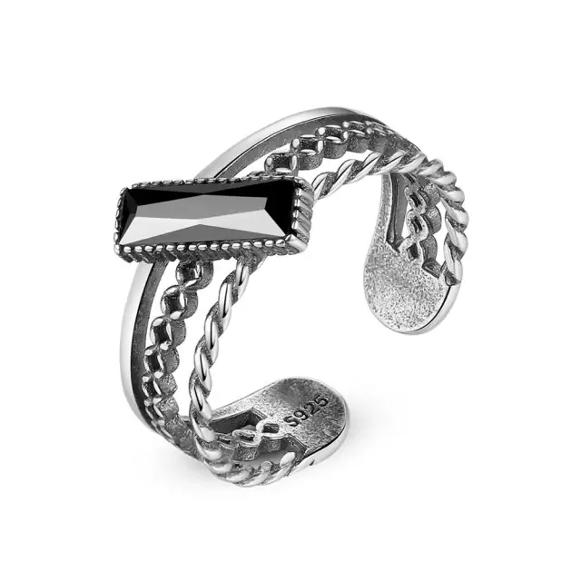Silver Black Stone Ring