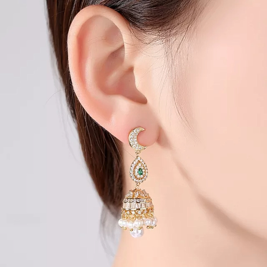 Classic White Stone Pearl Jhumki