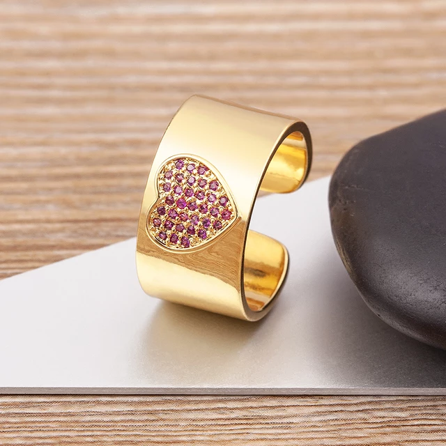 Adjustable Band Ring with Pink Heart