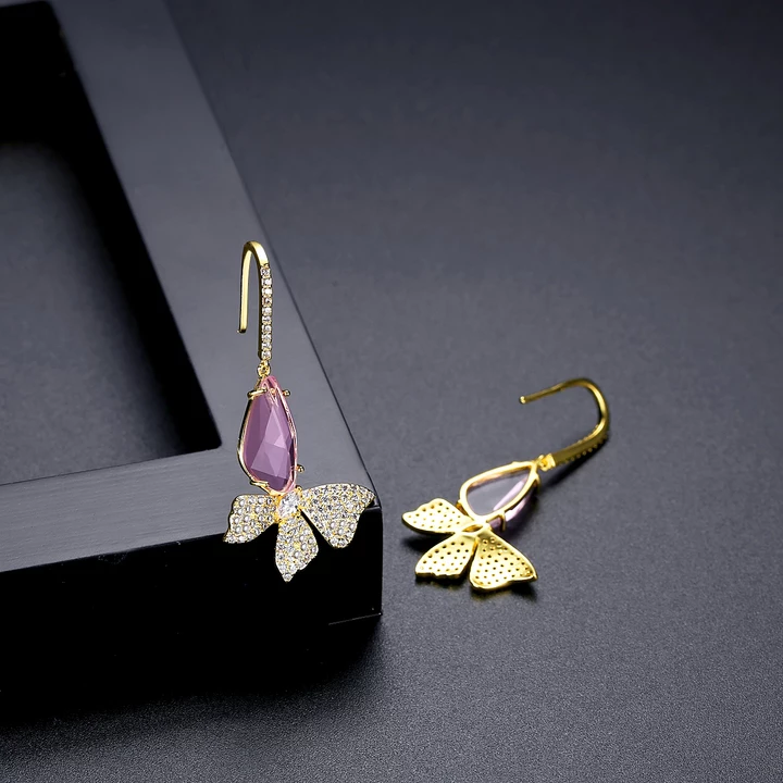 Elegant Pink Stone Butterfly Earring