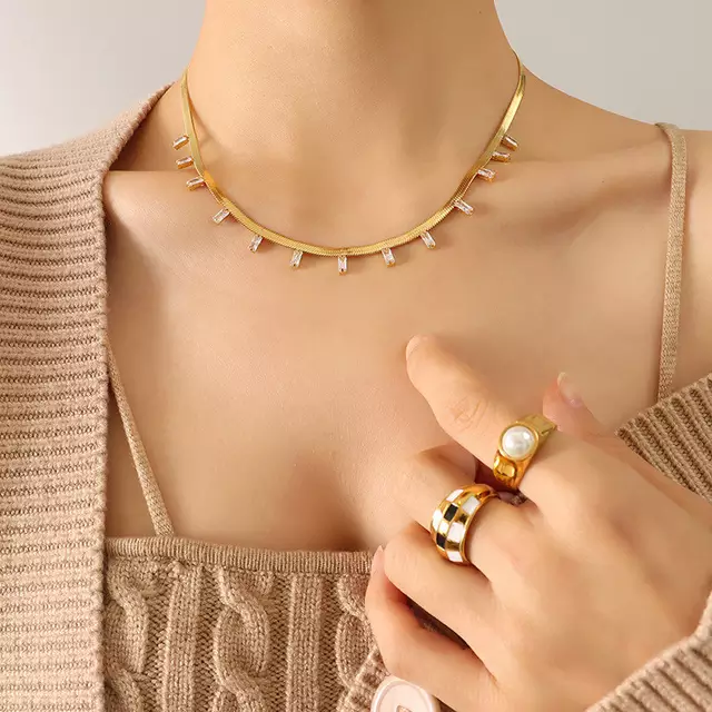 Anti Tarnish Snake Chain With Stones