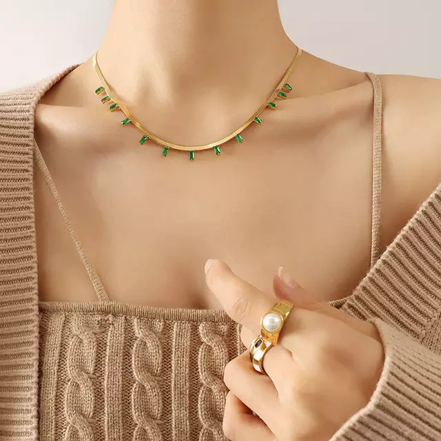 Anti Tarnish Snake Chain With Stones