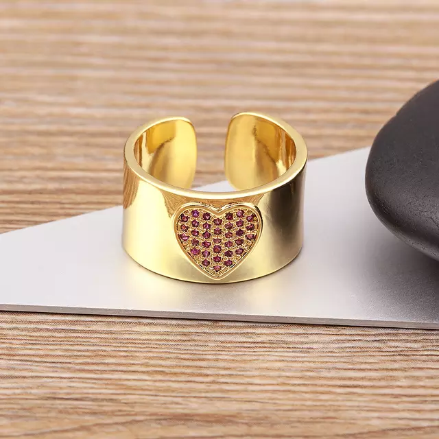 Adjustable Band Ring with Pink Heart