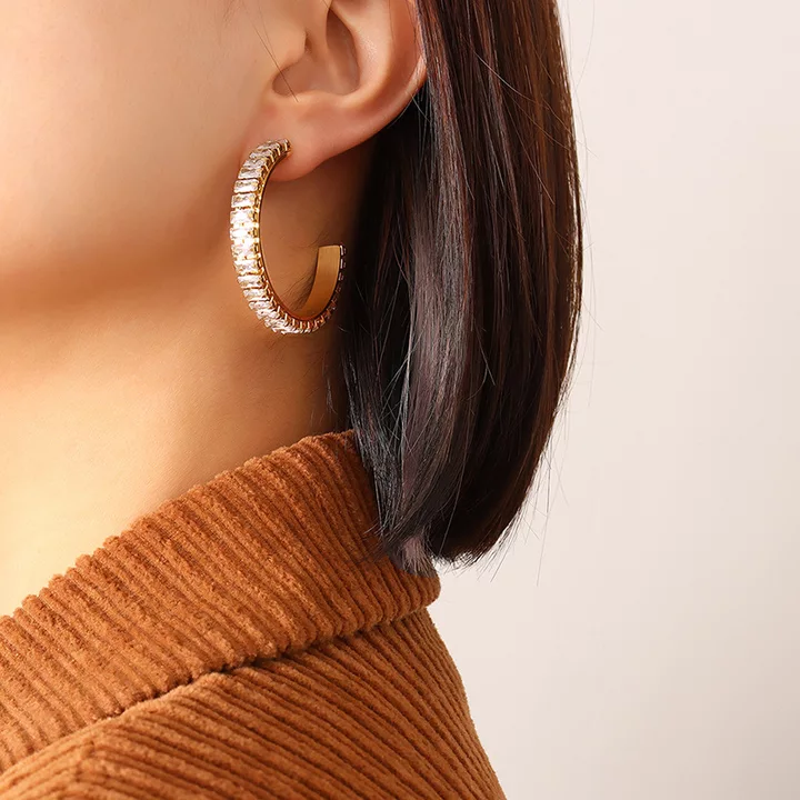 Anti Tarnish White Stone Hoops