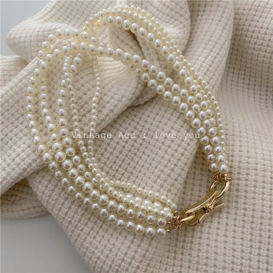 Elegant Multi Layer Pearl Necklace with Bracelet