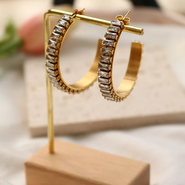 Anti Tarnish White Stone Hoops