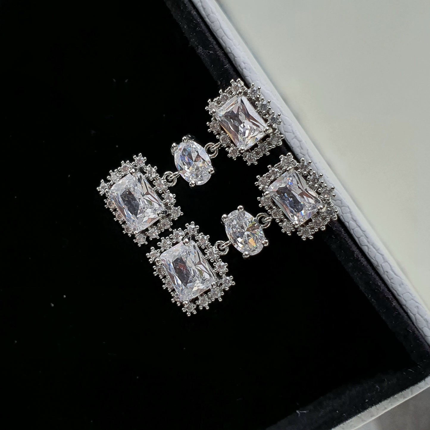 Silver Princess Cut Drop Earring