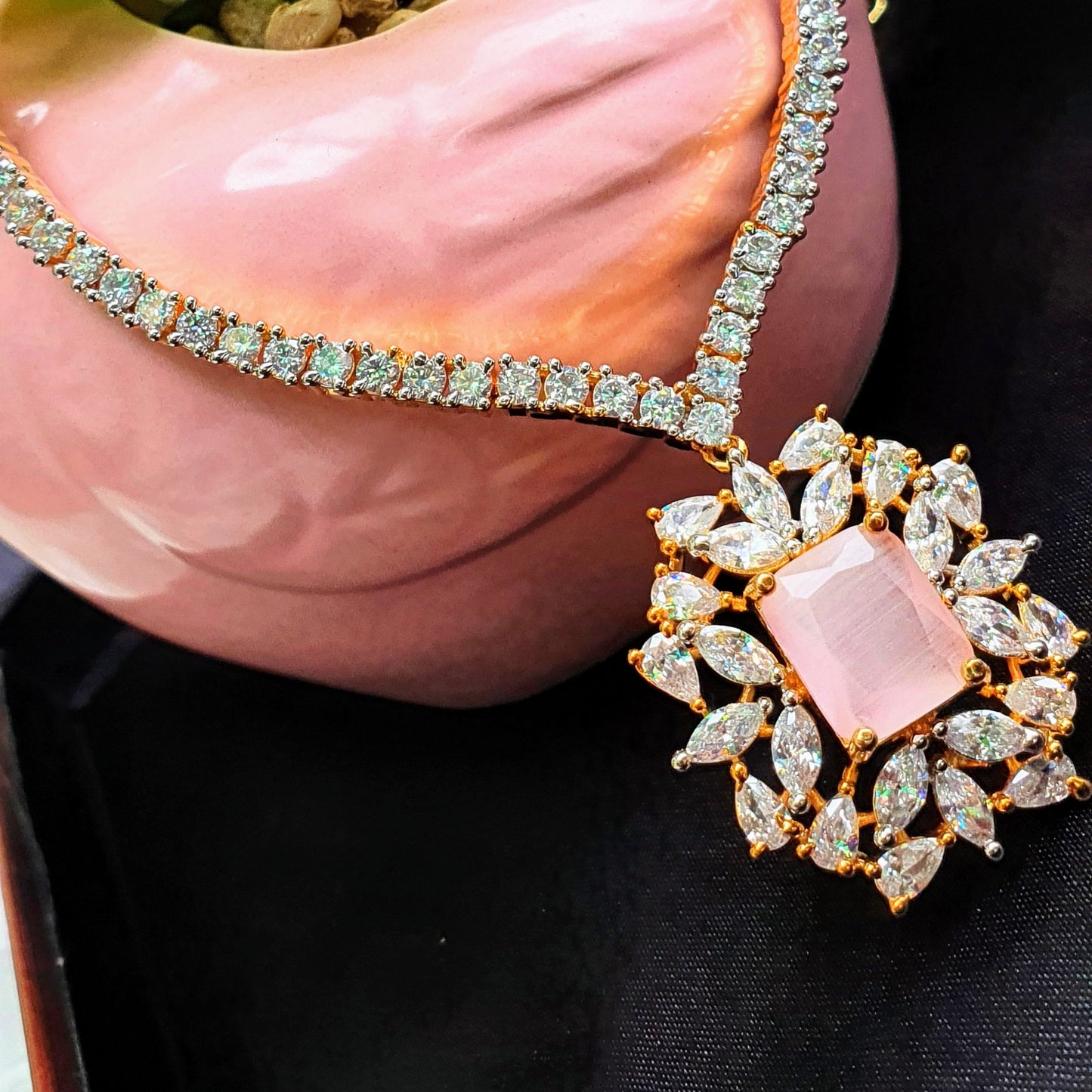 Beautiful Pink/Emerald Stone Necklace