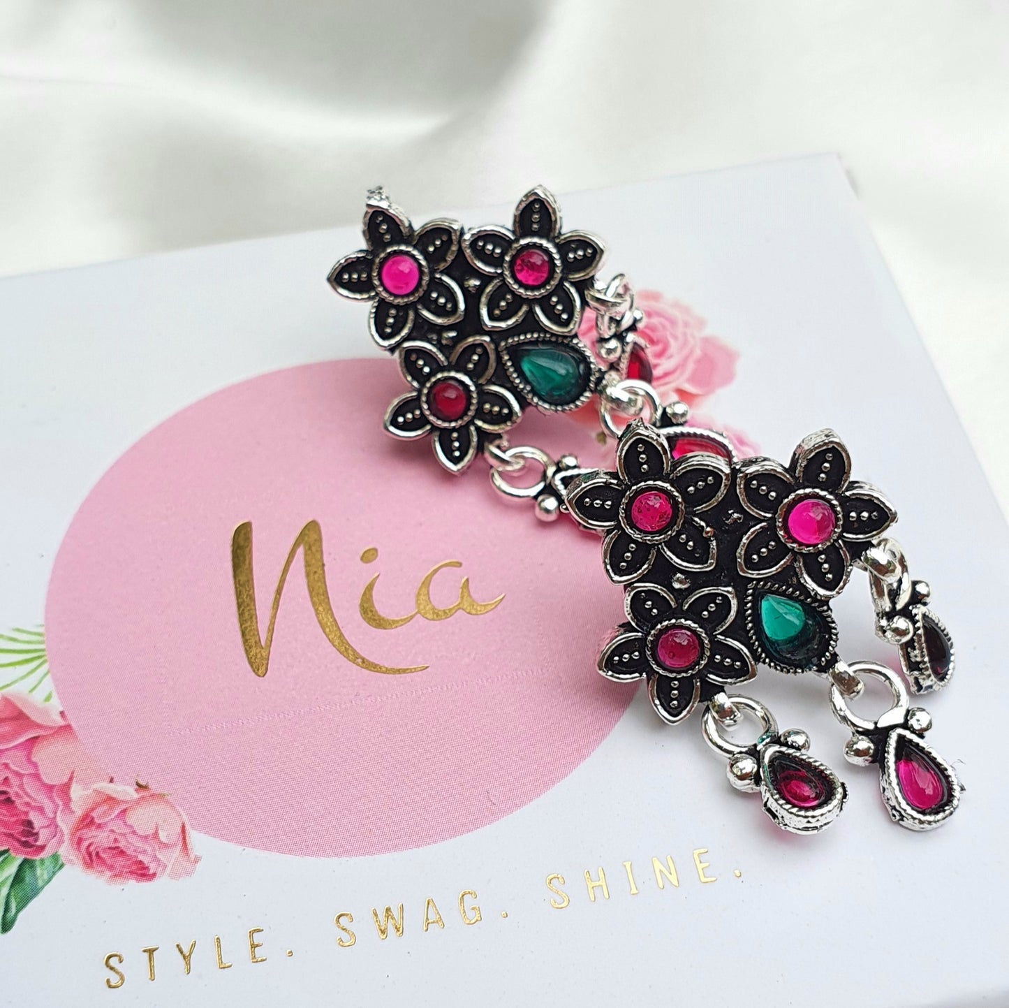 Oxidised Ruby Emerald Necklace Set