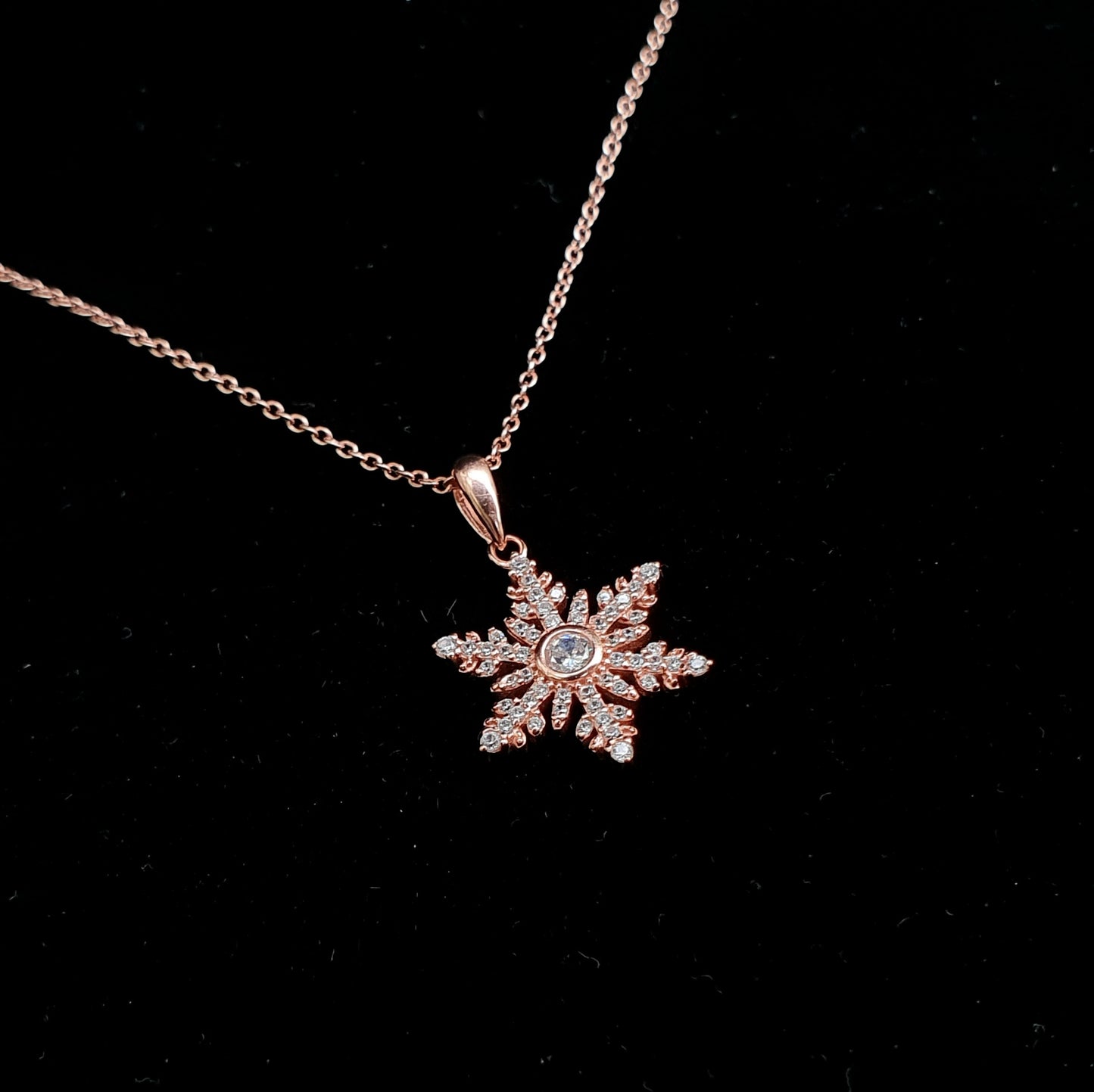 925 Silver Chain with Rosegold Snowflake Pendant
