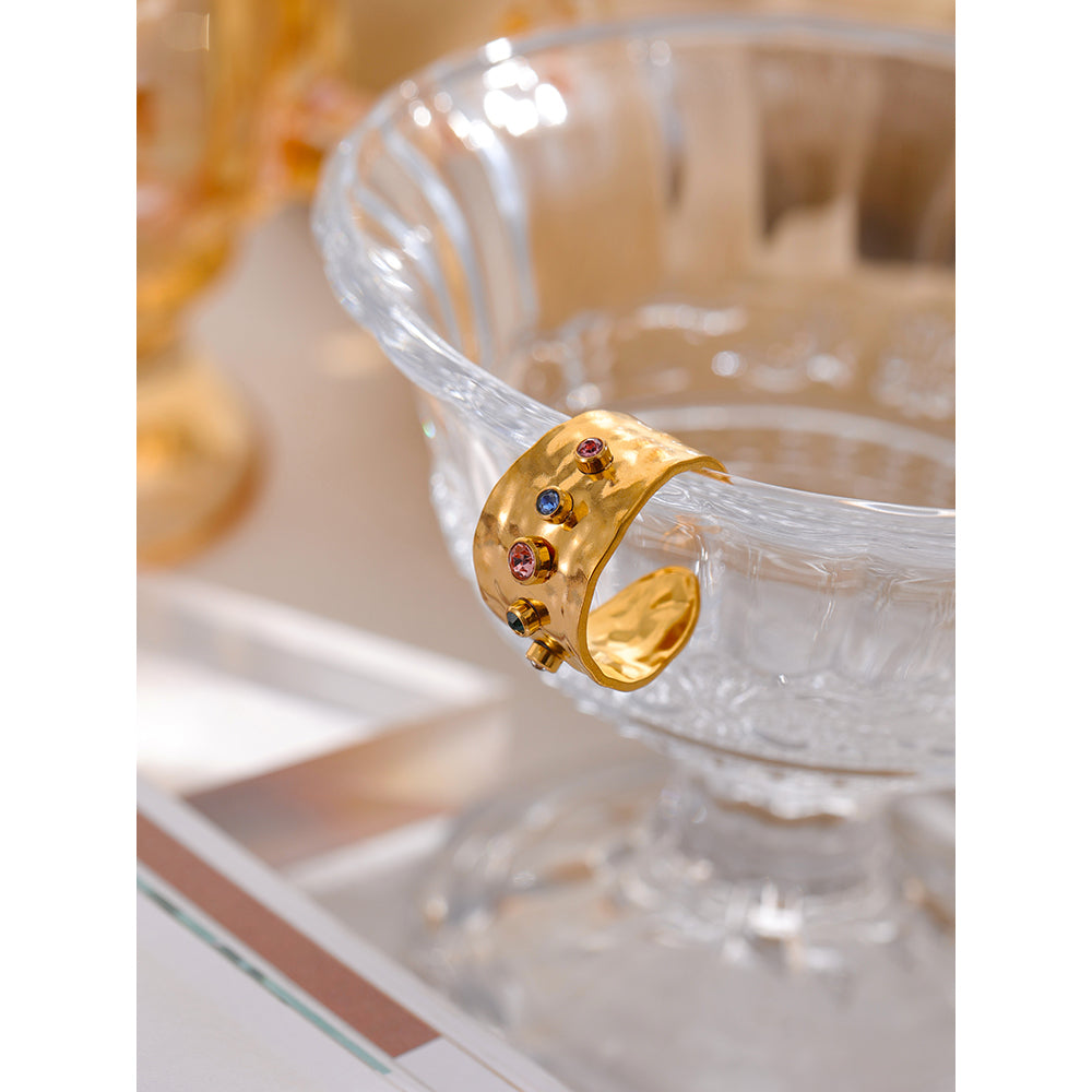 Anti Tarnish Multi Colour Gold Ring
