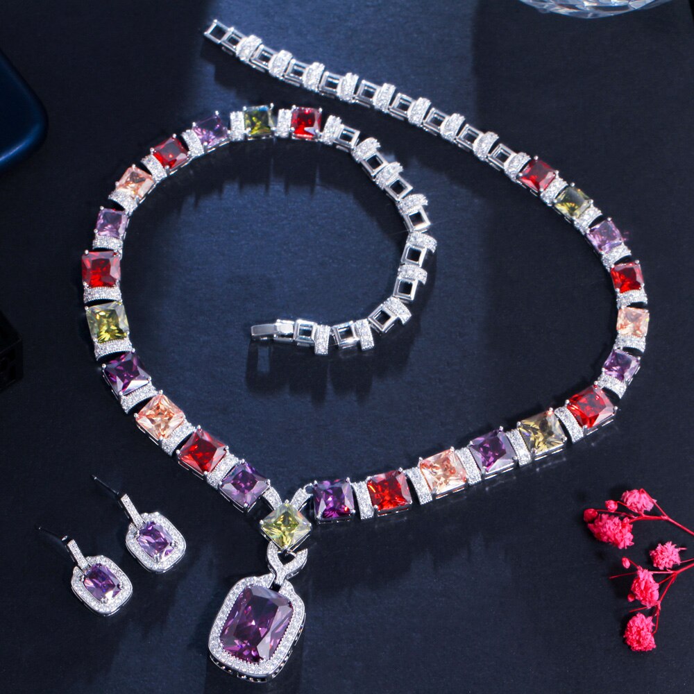 Luxury Princess cut Multicolor Necklace