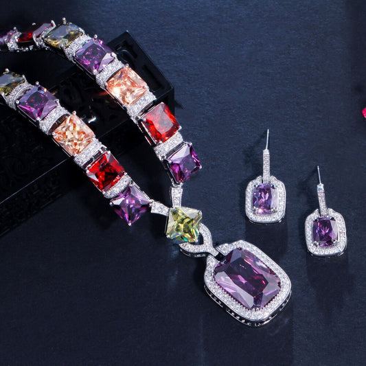 Luxury Princess cut Multicolor Necklace