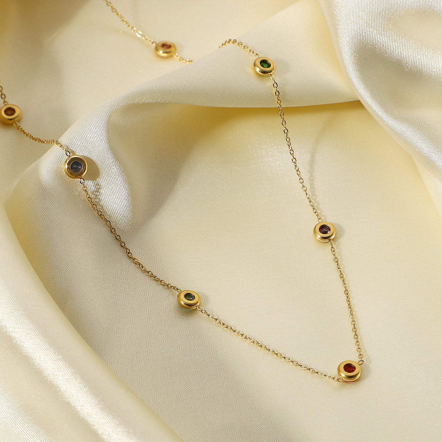 Anti Tarnish Multi Colour Stone Chain