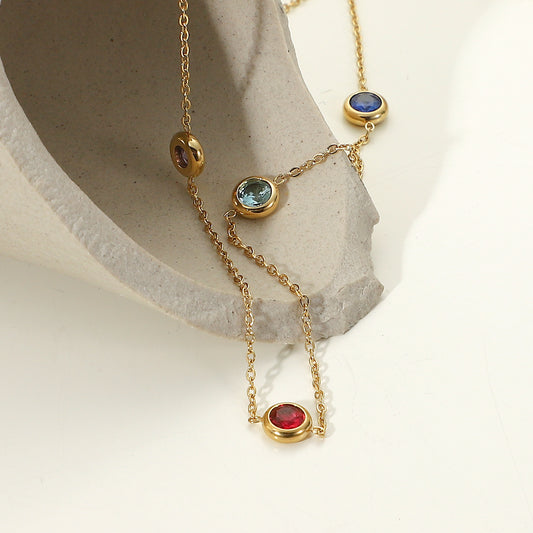 Anti Tarnish Multi Colour Stone Chain