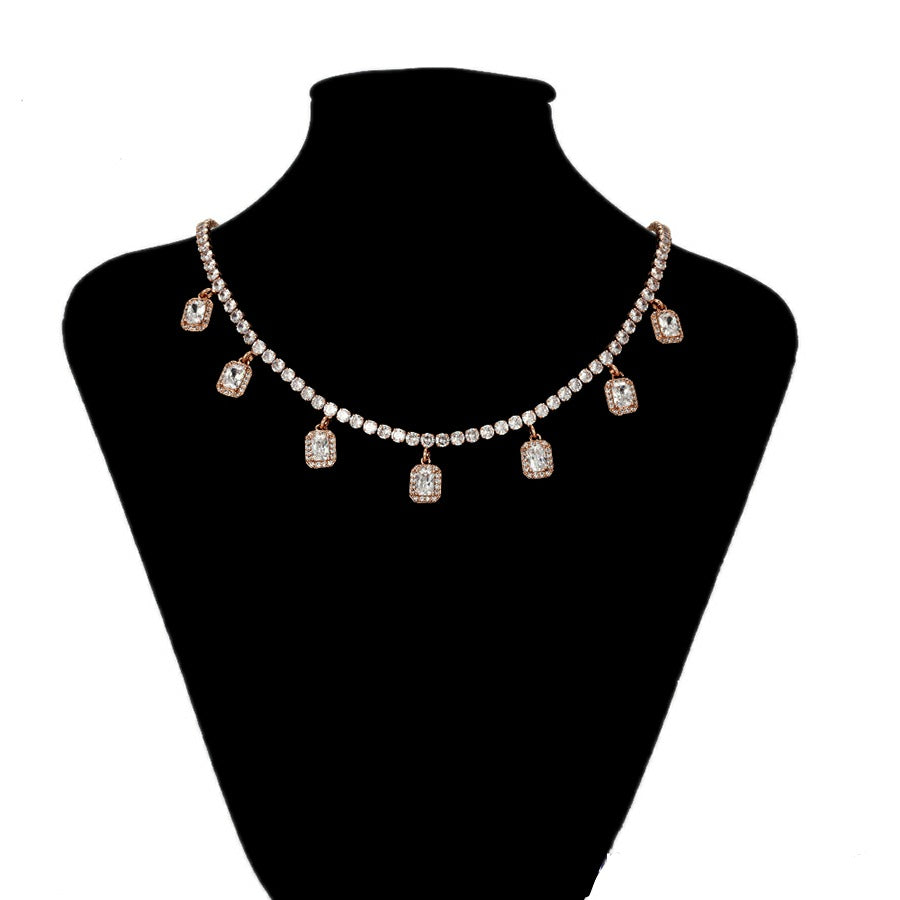 Classy Princess Cut White Stone Necklace