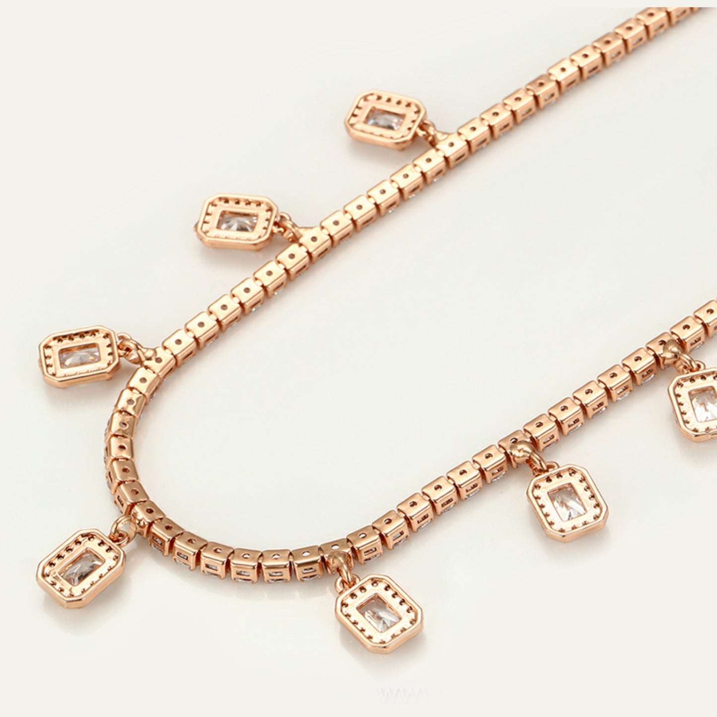 Classy Princess Cut White Stone Necklace