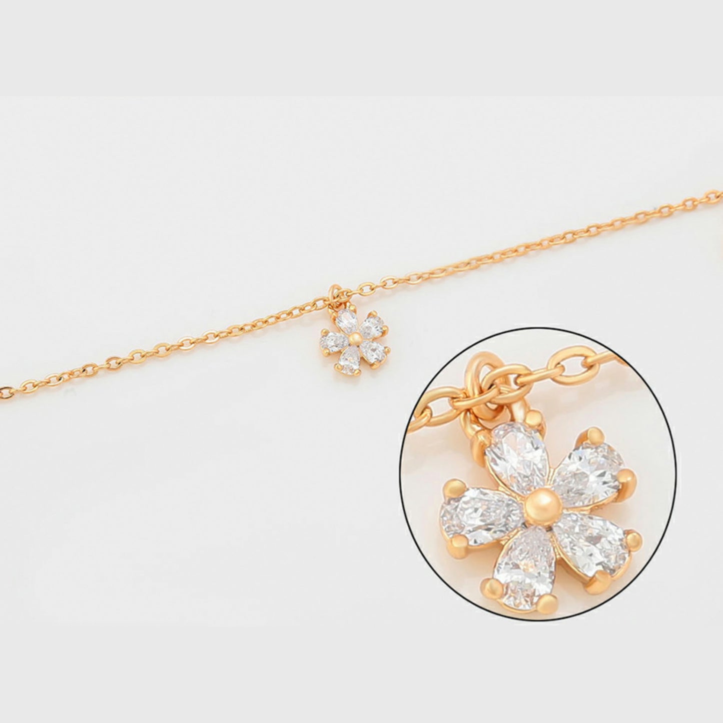 Cute Gold Bracelet with Flower Charms