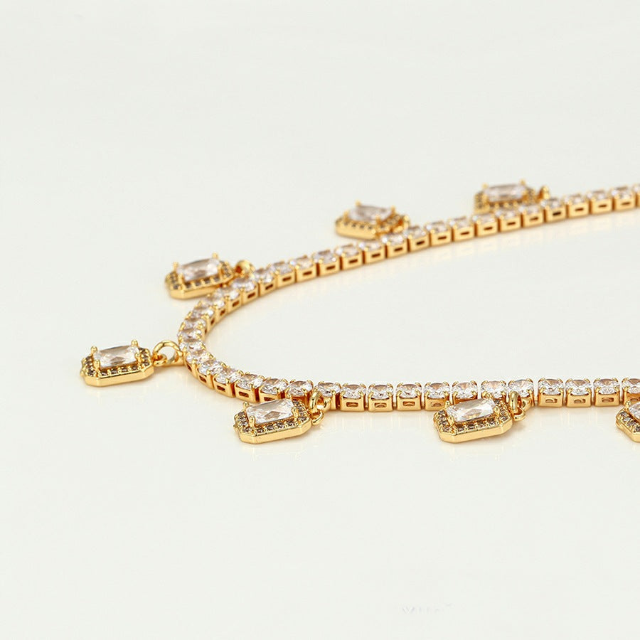 Classy Princess Cut White Stone Necklace