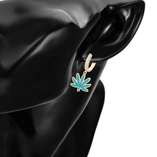 Cute Blue Leaf Huggie Earring