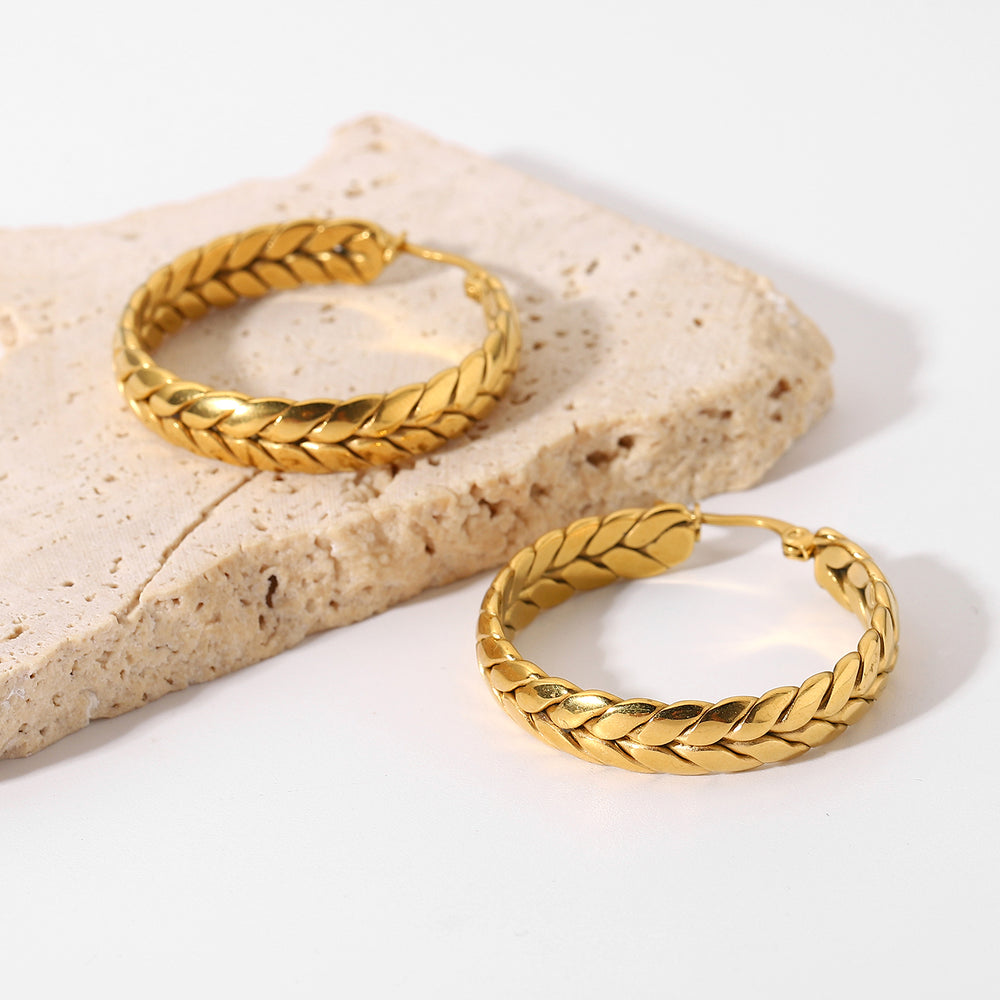Anti Tarnish Braided Gold Hoops