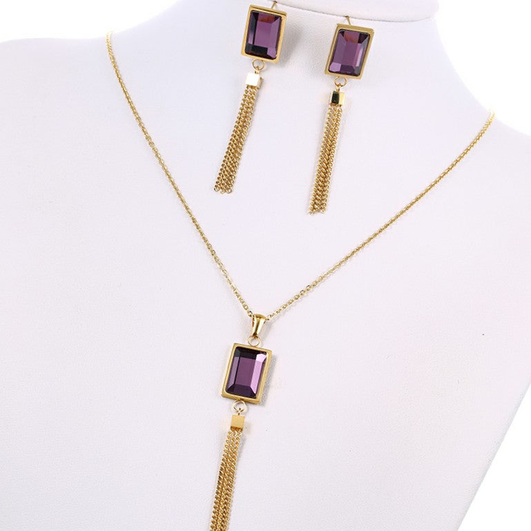 Purple Crystal Necklace Earring Set