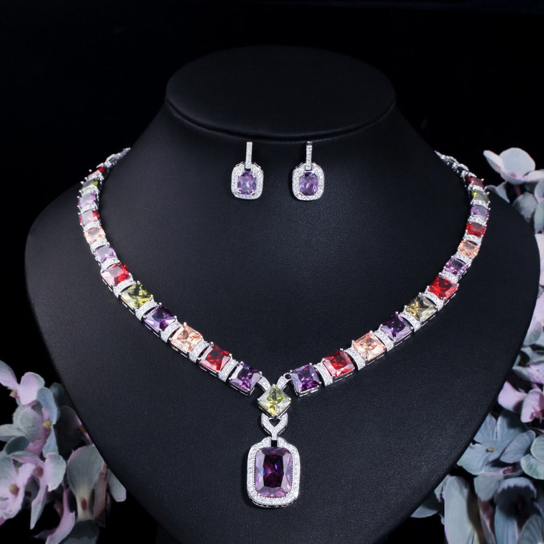 Luxury Princess cut Multicolor Necklace