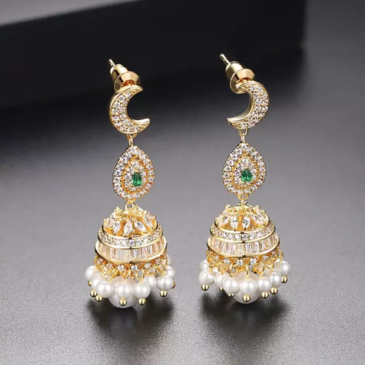 Classic White Stone Pearl Jhumki