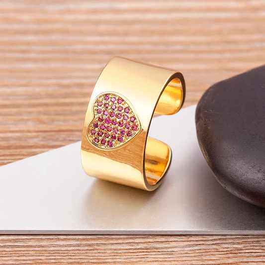 Adjustable Band Ring with Pink Heart