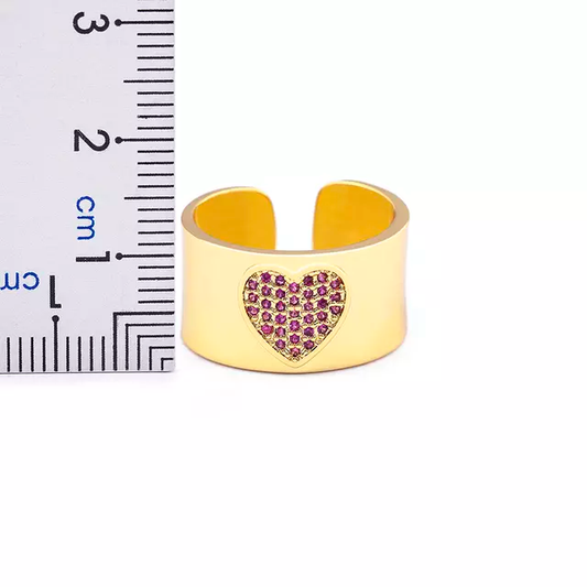 Adjustable Band Ring with Pink Heart