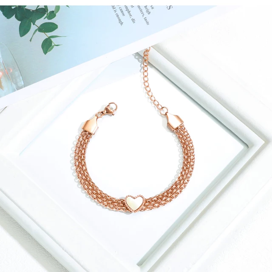 Anti Tarnish Mother of Pearl Heart Bracelet