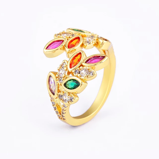 Elegant Multicolored Leaf Ring