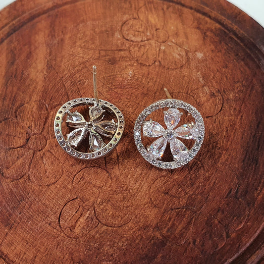 White Crystal Flower Earring