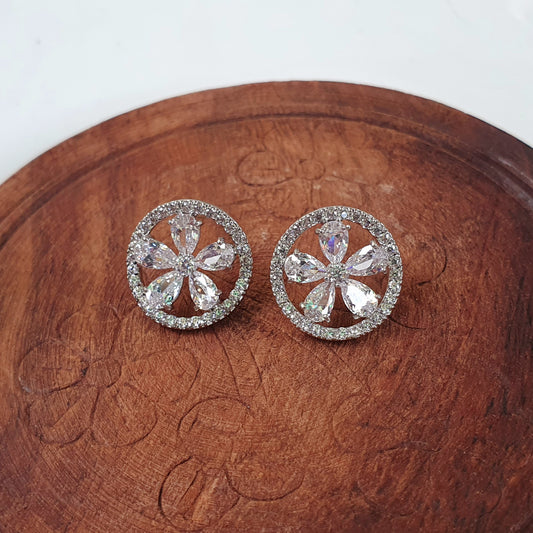 White Crystal Flower Earring