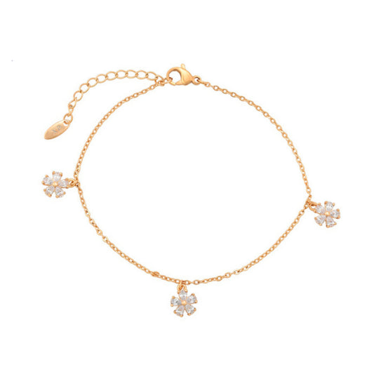 Cute Gold Bracelet with Flower Charms