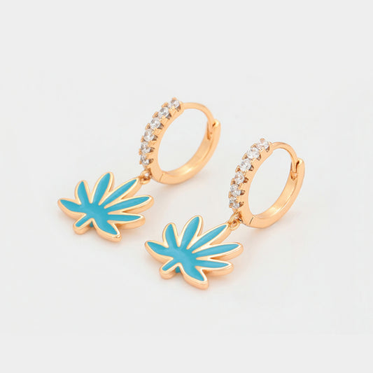 Cute Blue Leaf Huggie Earring
