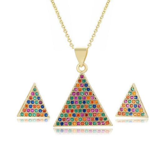 Pretty Multicolour Triangle Pendant Earring Set