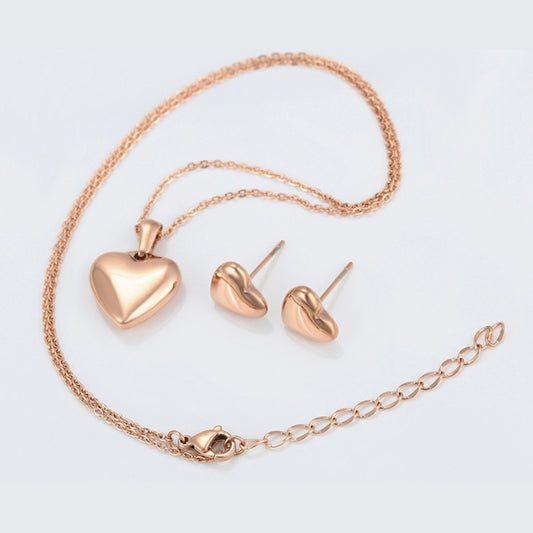 Anti Tarnish Heart Pendant Earring Set